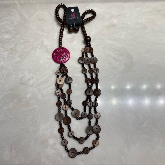 𝅺🆕 Paparazzi Jungle Jive Wooden Jewelry Necklace and Earrings Set - Picture 1 of 9